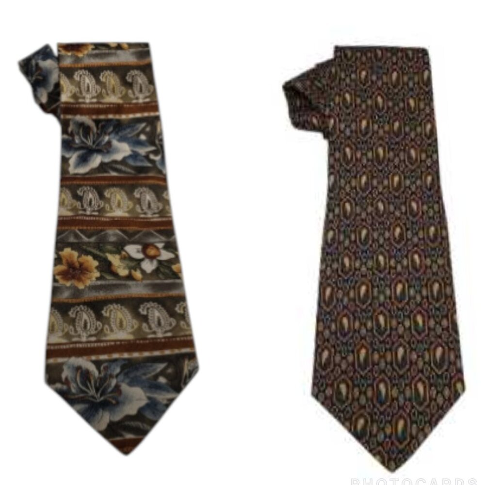 Vintage Bill Blass 2 Silk Ties Floral Geometric Patterns Business Casual